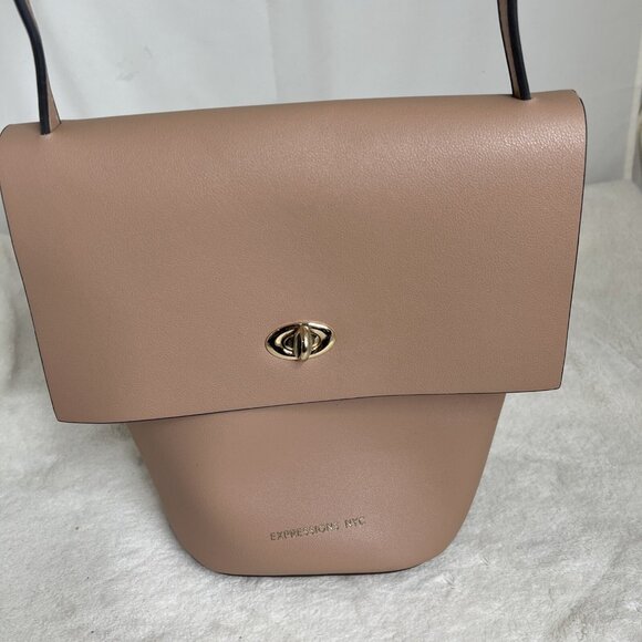 Expressions NYC Beige Faux Leather Crossbody Bag Adjustable Strap Gold-Tone - Picture 2 of 14